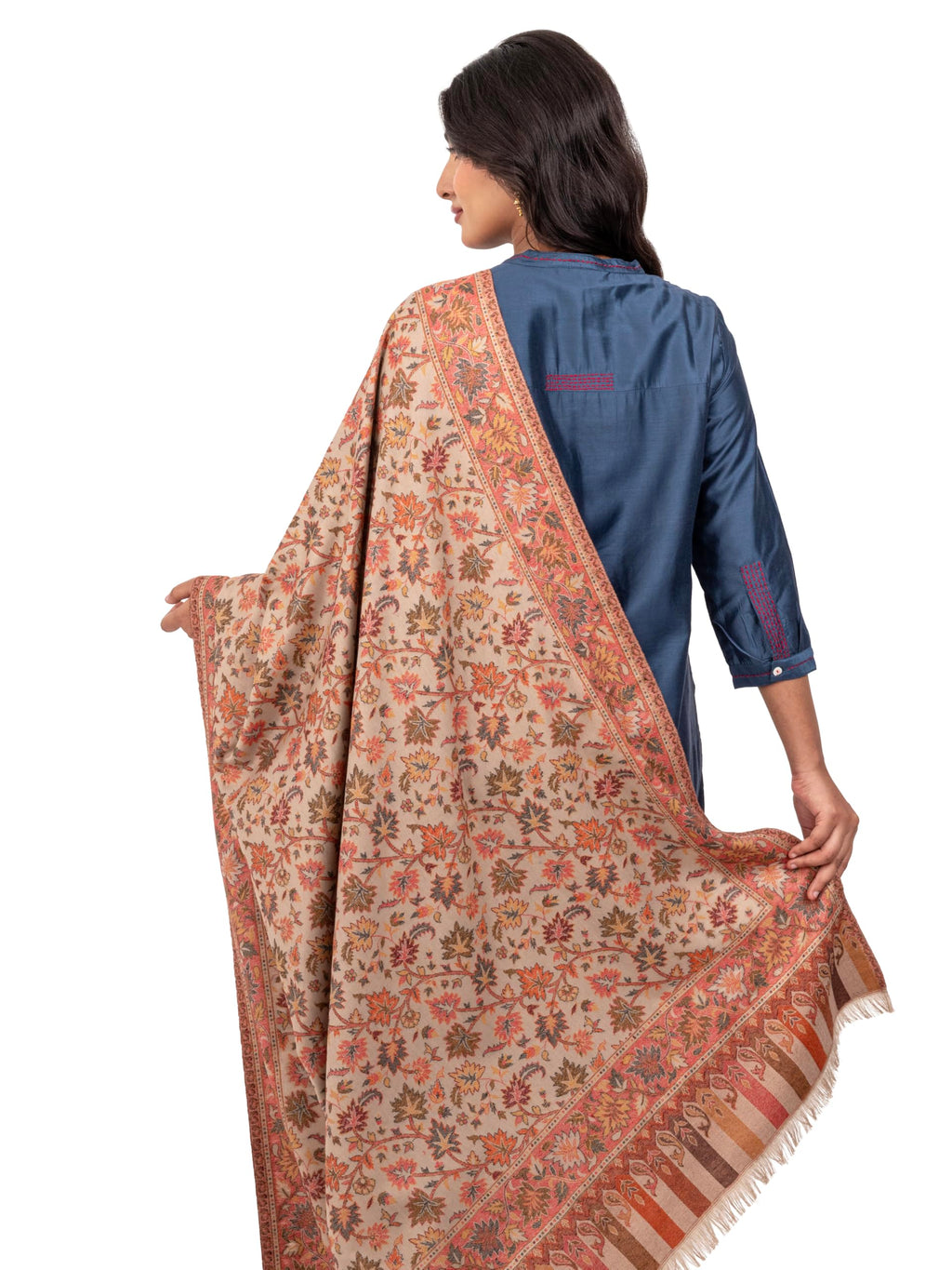 Naureen Women Faux Pashmina Shawl with Floral Artwork, Warm and Soft, 40x80 inch