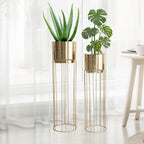 BEHOMA Gold Metal Floor Planters with Stand, Set of 2 - Living Room