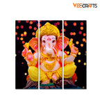 VIBECRAFTS 3 Pieces Ganesha Ji Canvas Wall Painting Fitted With Wooden Frame For Home | Office | Living Room | Gifts (PTVC3Pcs1_9569)