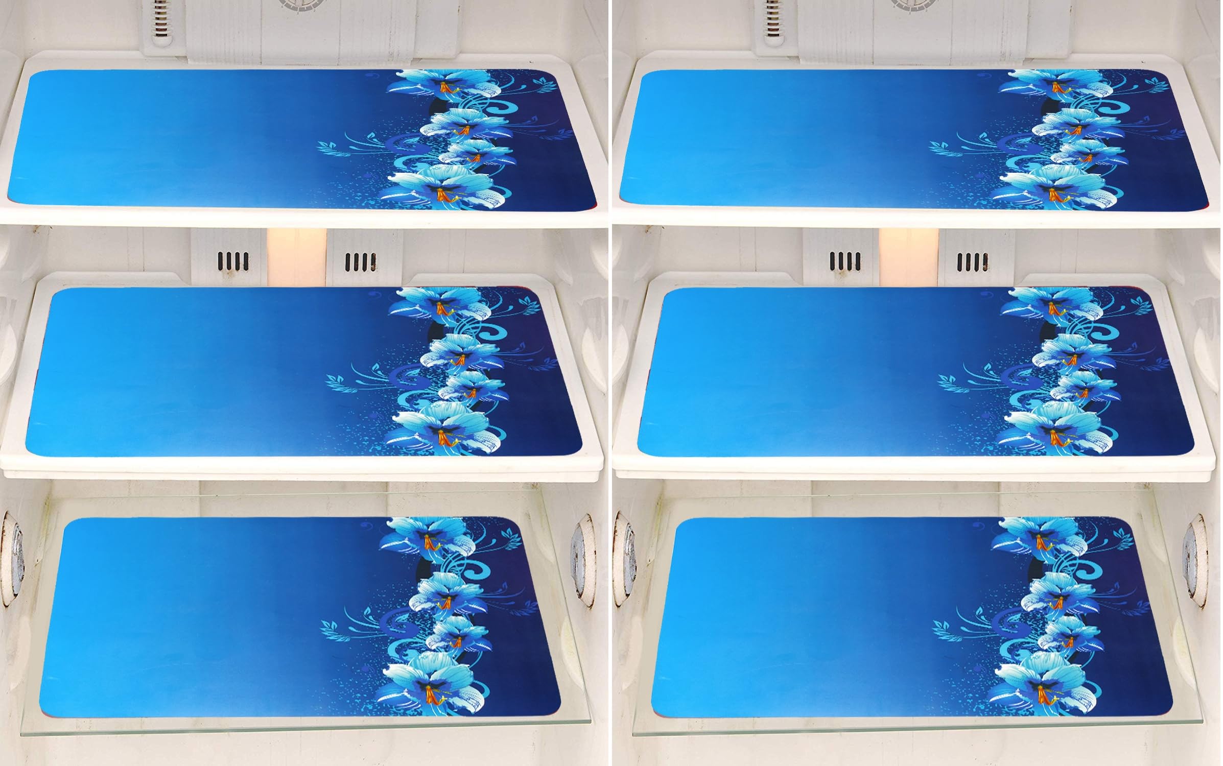 FACTCORE Refrigerator Drawer Mat/Fridge Mat Set of 6 Piece (11.5 X 17.5 Inches) (Blue Flower) Kafalo