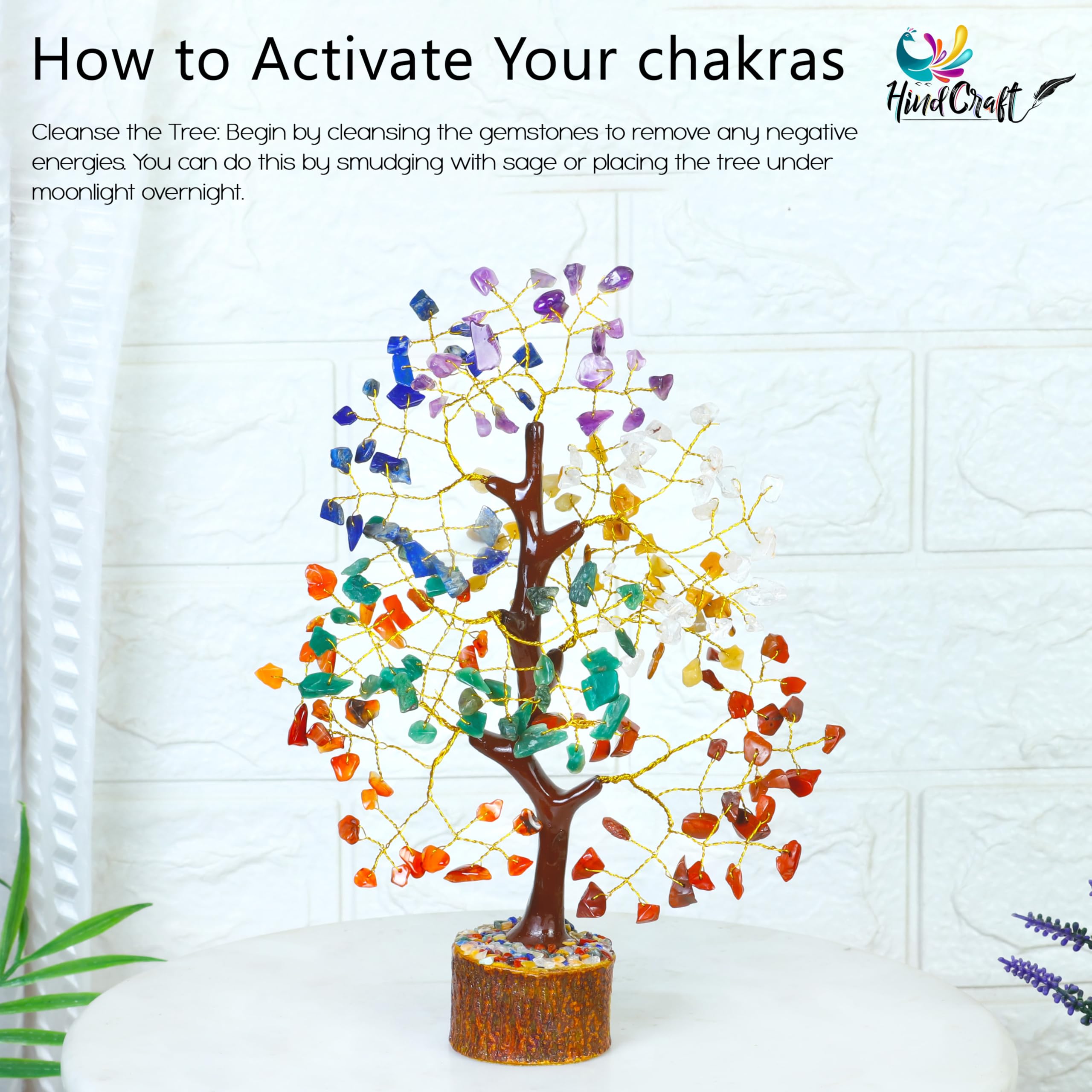 HindCraft Chakra Tree for Positive Energy & Healing | Feng Shui Seven Chakra Tree of Life with Crystals & Stones | Home Décor for Living Room & Spiritual Spaces