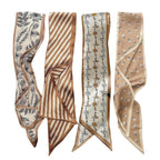 FFZDENA 4-Pack Hair Scarf for Women, Stylish Khaki French Retro Ribbon Tie, Polyester Satin Purse Wrap and Twilly for Handbag Handle Wrapping