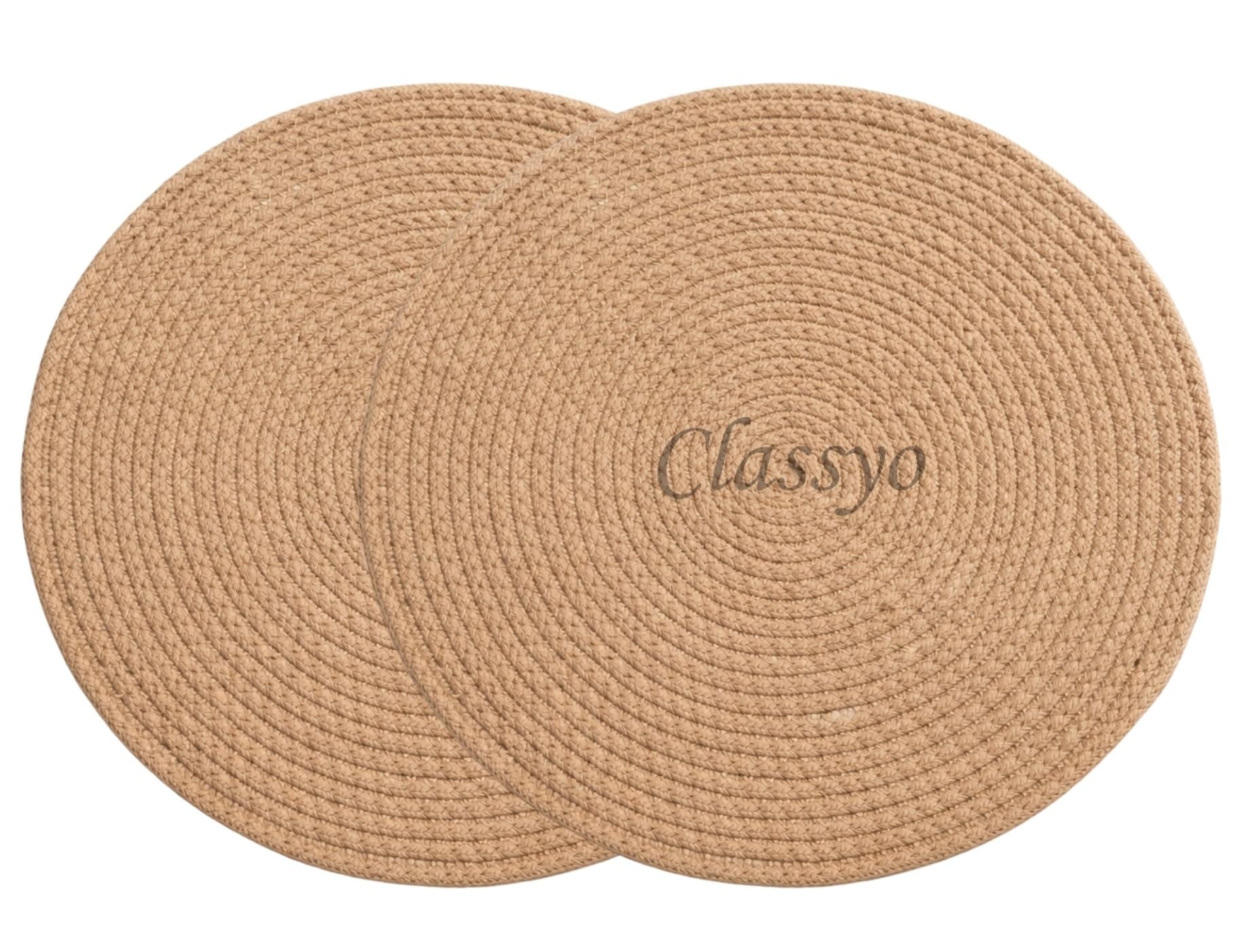 Classyo Cotton Coasters for Dining Table, 10 inch (Beige, Pack of 2) | Round Placemats for Hot Pots, Plates and Pans | Dining Table Placemats | Dining Table Mat | Washable Round Table Mats Kafalo