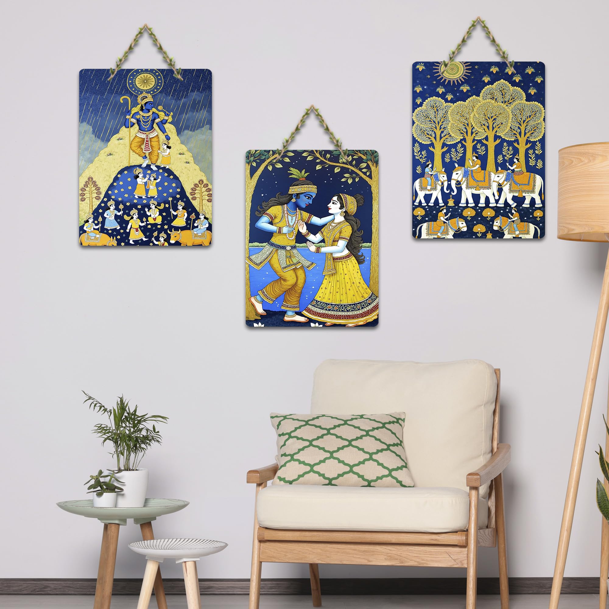 Artvibes Spiritual Artwork Decorative Wall Hanging Ornaments | Graphic Artwork | Door Decoration Items | Paintings For Wall | Wall Illustrations | Handcrafted Art | Gift Items (WH_96117N), Set of 3