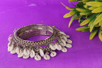 STYOLLO Designer Silver White Bangles for Women | Tribal Oxidised Pattern | Wedding Jewelry | Handmade Kashmiri Jewelry Kada for Girls - Set Of 2 (SYL_MJ8-KaudiBellKada-SilverWhite-2.2)