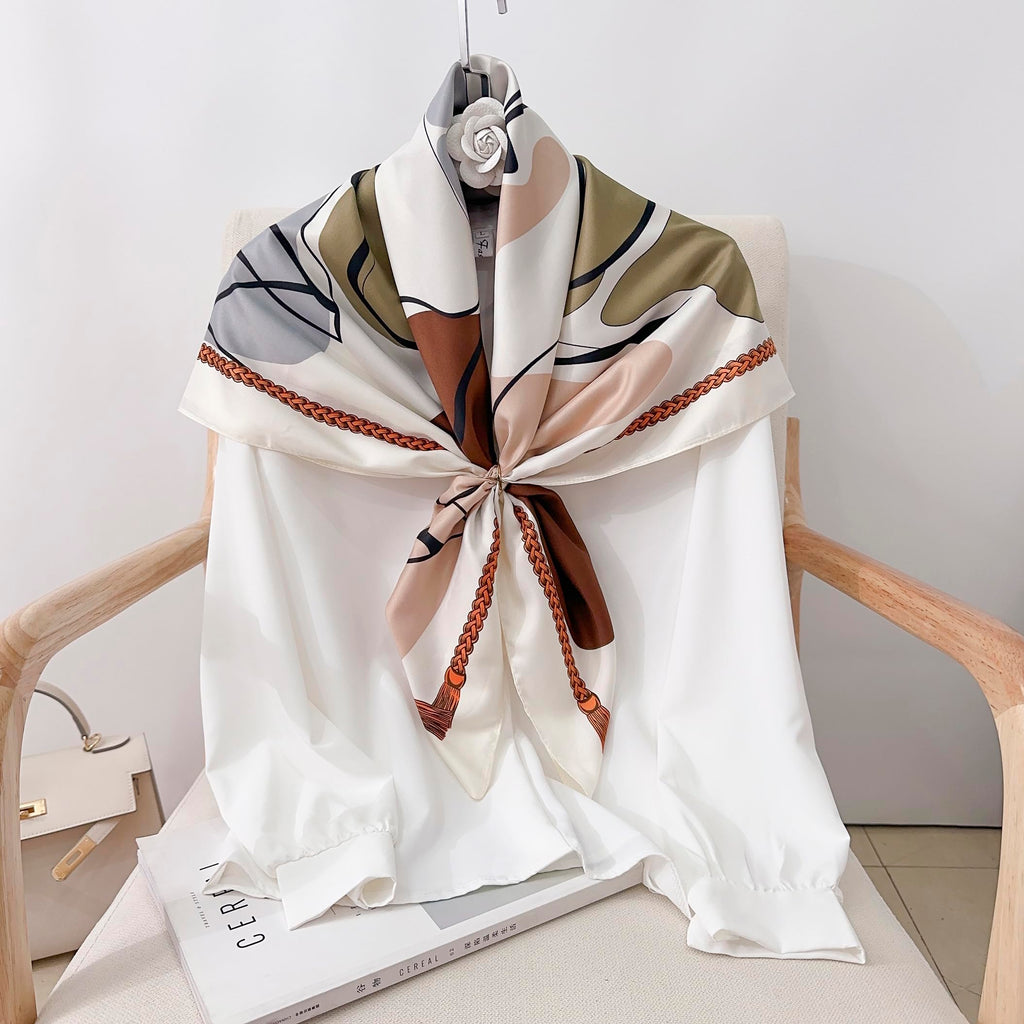 CrossKulture Printed Poly Silken Feel Scarf Stole For Women | Stylish, Soft, & Lightweight | Satin Feel Neck Scarf, Hair Scarf, Head Scarf | Square Silk Stole For Handbag (Colour31) For Female, Black
