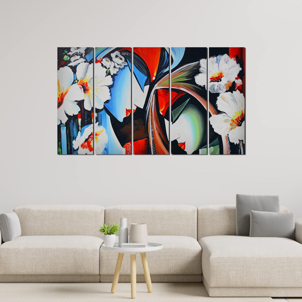 VIBECRAFTS Beautiful Radha krishna 5 Pieces Canvas Wall Painting For Home | Office | Living Room | Gift (PTVC5Pcs4_8550)