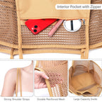 Ayieyill Mesh Beach Bag Tote Bag for Women, Foldable Swim Large Beach Tote Bag with Zipper Pockets Waterproof Sandproof, Khaki, Large, Mesh