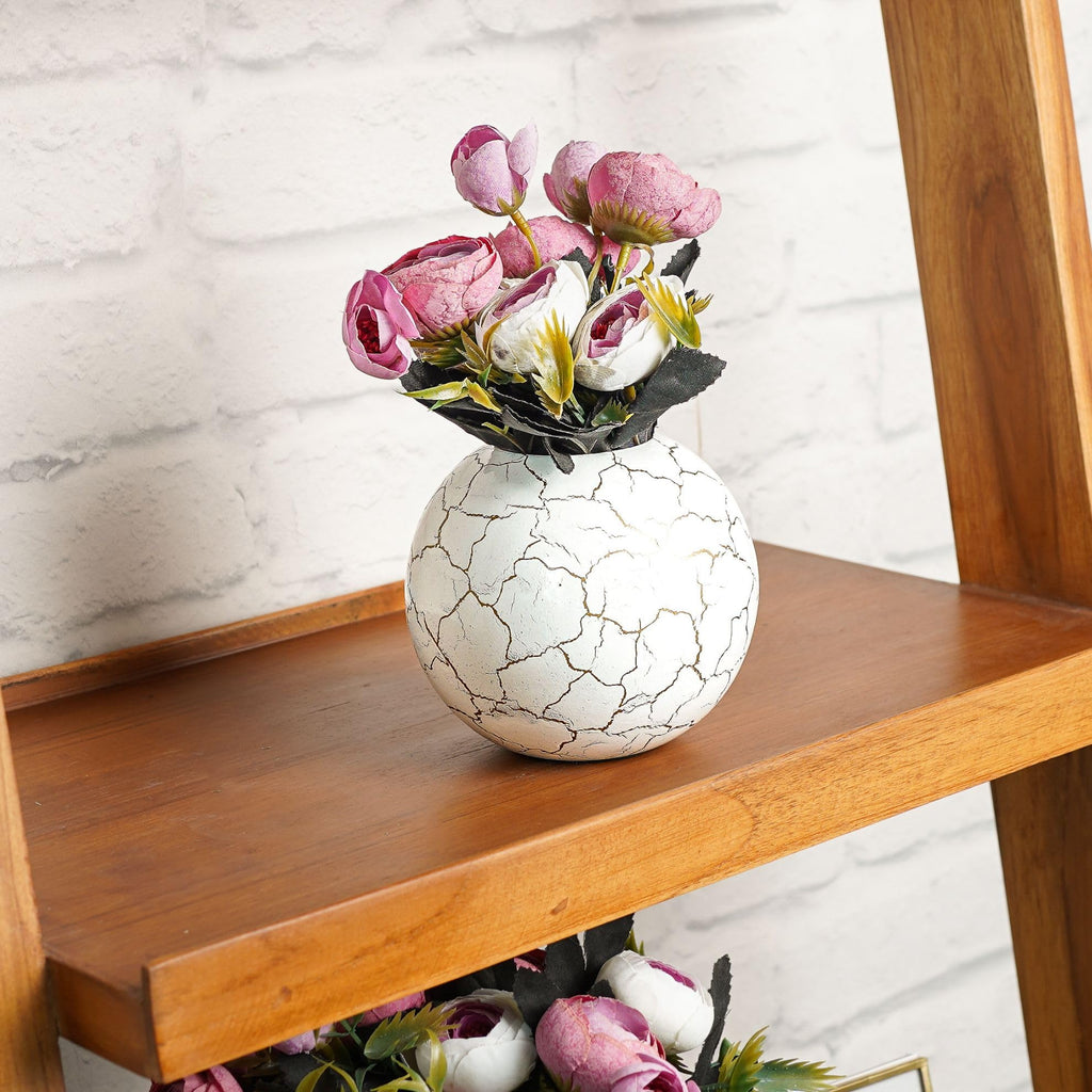 BEHOMA Metal Ball Round Metal Vase for, White