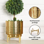 BEHOMA Hammered Gold Metal Indoor Planter 8.5