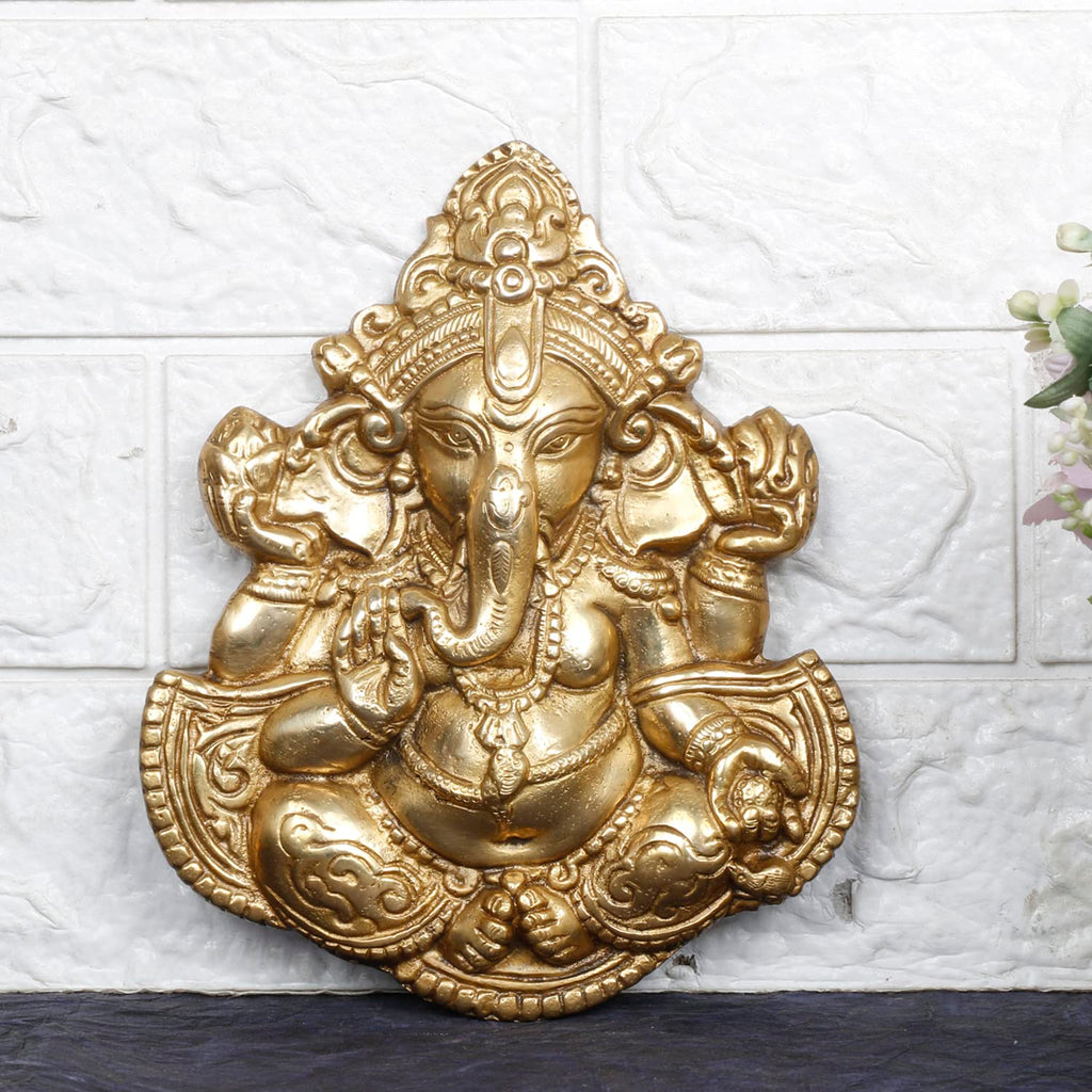 SVARUP Brass Blessing Ganesha Idol Ganesh Statue Ganpati Wall Hanging Murti for Puja Home Entrance Decor Diwali Gift 8 Inch