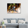 VIBECRAFTS Krishna Playing Flute 4 Pieces Canvas Wall Painting Fitted With Wooden Frame For Home | Office | Living Room | Gift(PTVC4Pcs1_13509)