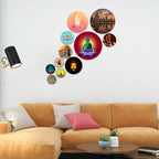 Artvibes Spiritual Buddha Meditation Round Shape MDF Wooden Wall Decor Items | Wall Art Painting For Hall | Wall Paintings | Handcrafted Art | Ethnic Wall Decor | Gift Items (WPS_110NN), Set of 11