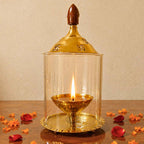 DSH Brass Akhand Diya Decorative Brass Glass Oil Lamp and Tea Light Holder for Diwali Pooja and Gift Item. (S)