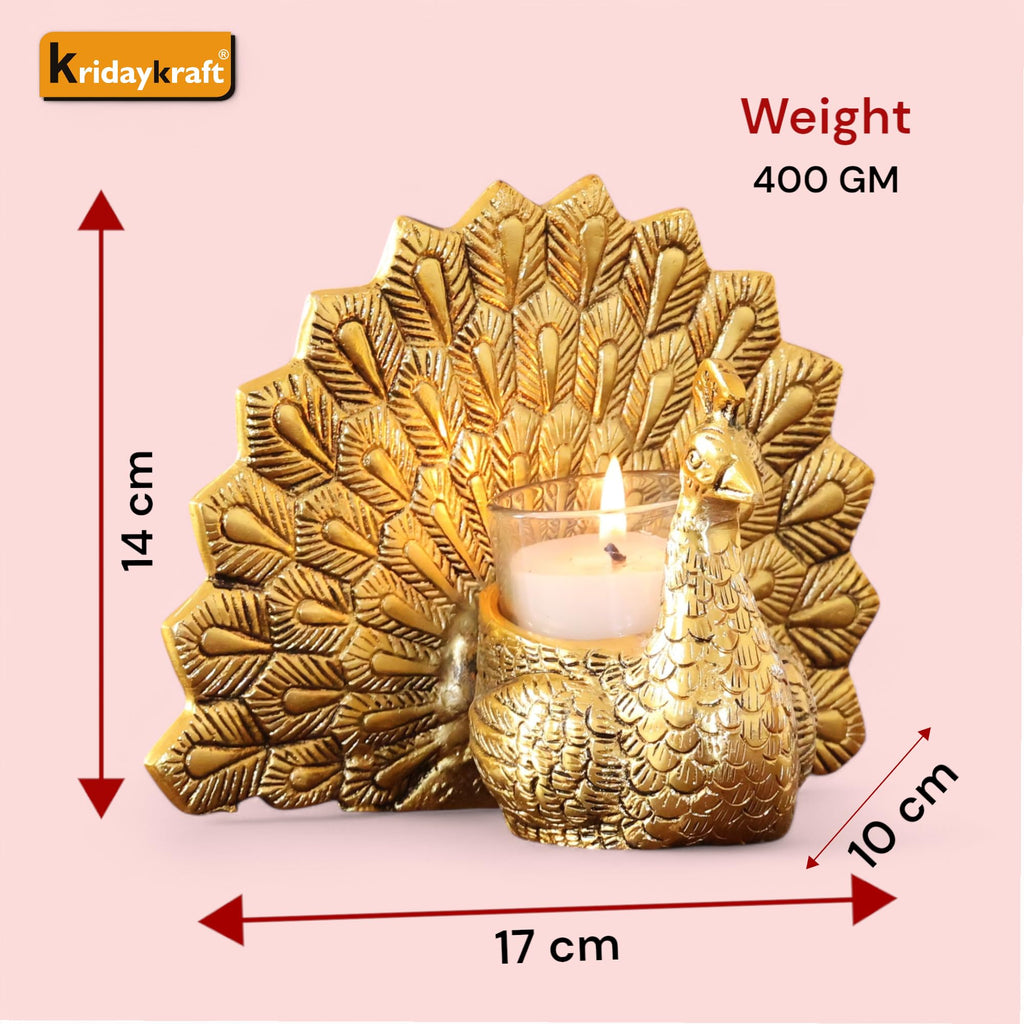 KridayKraft Metal Dancing Peacock Pair Vastu Figurine for Good Luck, Love and Prosperity | Aluminium Votive Candle Holder Showpiece for Diwali, Housewarming and Anniversary Gifting.
