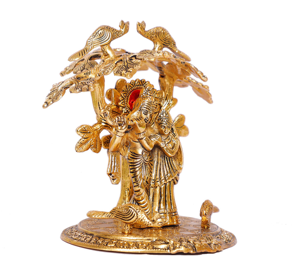 Prince Home Decor & Gifts Fabric Gold Oxidized Finish Radha Krishna Playing Flute Under Tree God Idols for Home Decor (Multicolour, Standard)