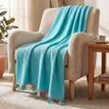 HOKIPO Sky Blue All Season Cotton Sofa Throw 50x60 Inches, Soft Decorative Living Room Sofa Throw Blanket with Handmade Crochet Flower Tassels, 'Floral Fringe' Series (IN-1135-SBLU) Kafalo