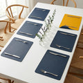 Upaado Premium Double-Sided PU Leather Placemats Set of 6 | Reversible Navy Blue & Yellow Table Mats | Waterproof Heat Resistant Dining Table Mats | Easy to Clean Non-Slip Placemats |45 x 30 cm Kafalo