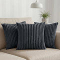 Yellow Weaves Pencil-Stripe Fur Cushion Covers | Soft Polyester | Decorative Sofa & Throw Pillow Covers | 16x16 Inches, Pack of 3 (Bluish Grey)