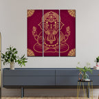 VIBECRAFTS Shree Ganesh Ji 3 Pieces Canvas Wall Painting Fitted With Wooden Frame For Home | Office | Living Room | Gifts (PTVC3Pcs1_9561)