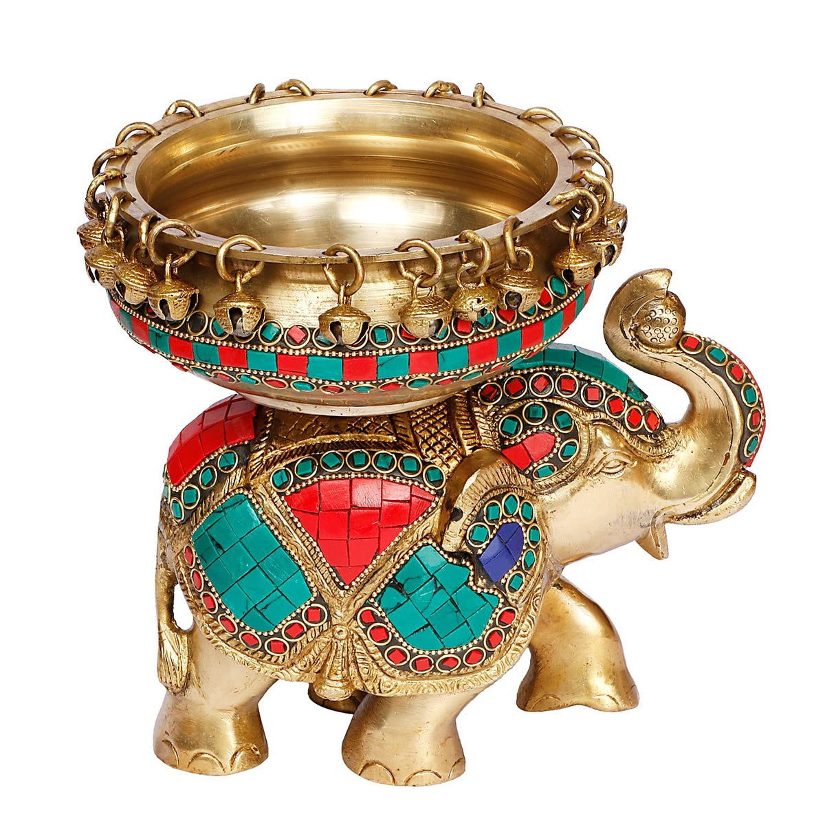 ARTVARKO Brass Multicolor Elephant Urli Decorative Urli Bowl for Flowers Handcrafted Round Floating Floral Candles Bowl for Home, Office, Living Room Decor Gift