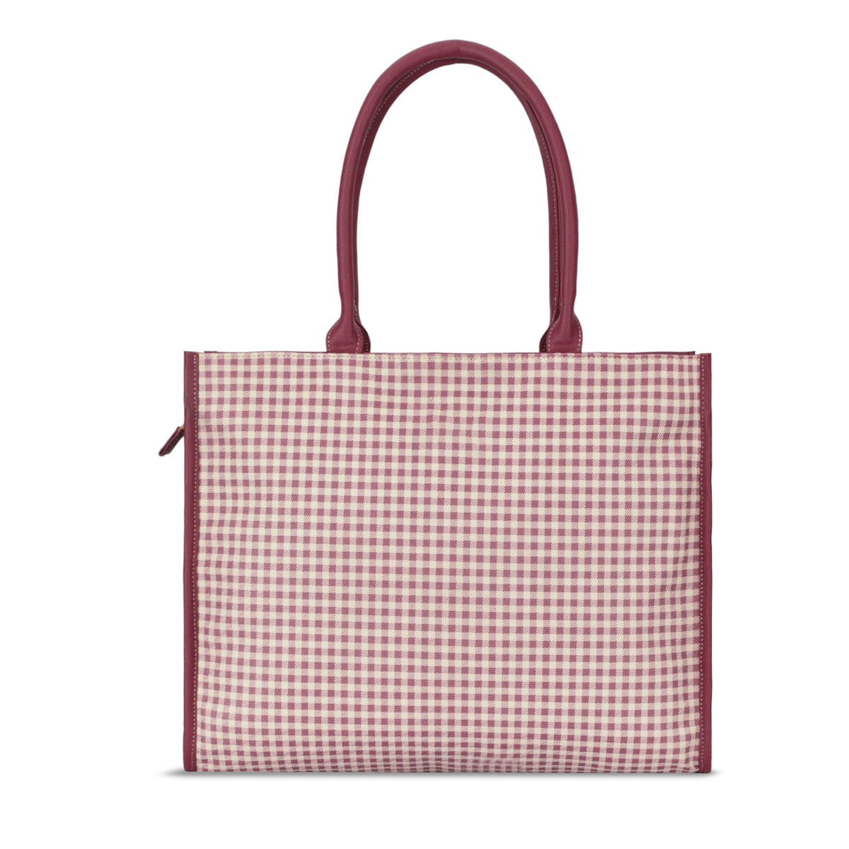 THE CLOWNFISH Moda Collection Multipurpose Faux Leather Handbag For Women 15.6 inch Laptop Bag Box Bag Tote Office Shoulder Bag for Ladies College Girls (Dark Pink Checks)