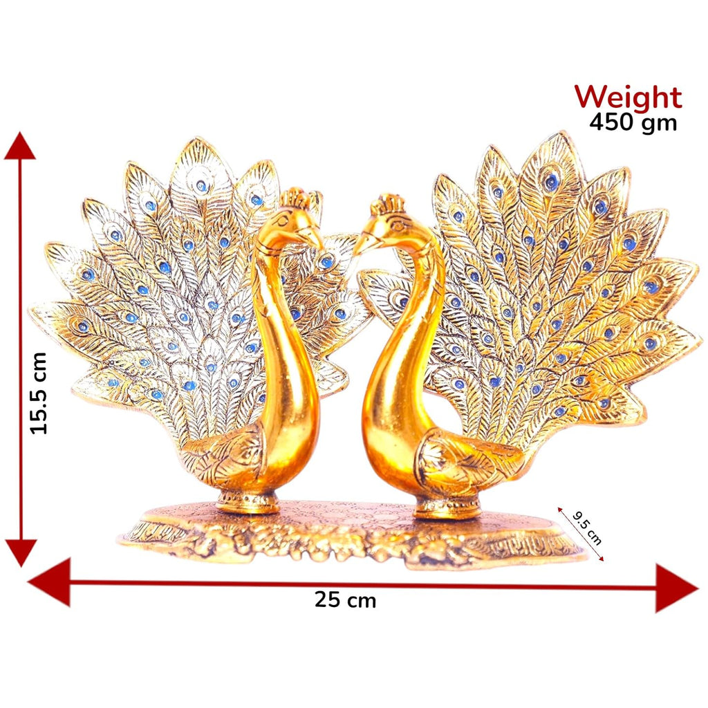 KridayKraft Double Peacock Metal Statue, Lovers Peacock Couple, Animal Showpiece Figurines, Feng Shui as Table Top Figurine for Living Room, Office, Bedroom, Decorative