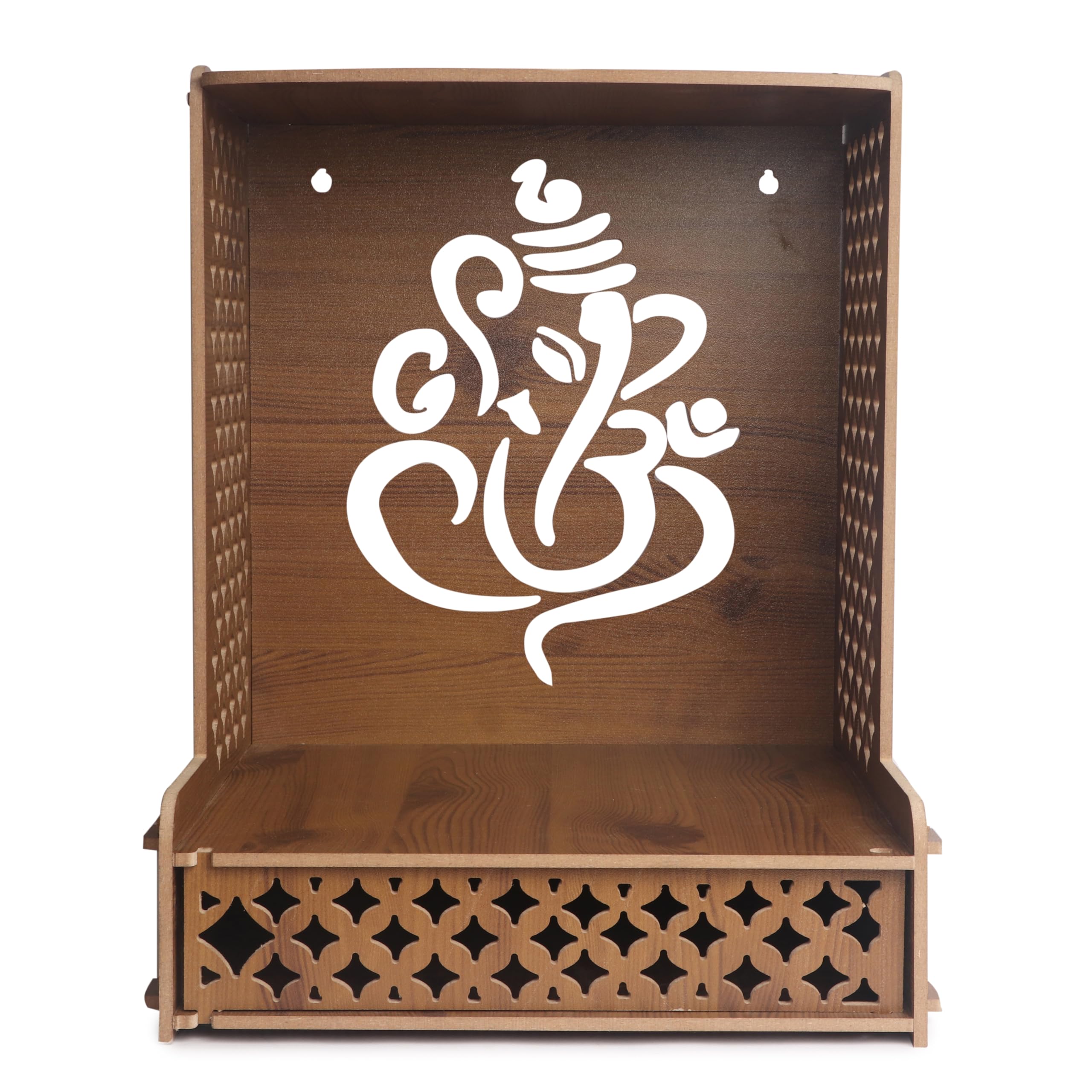 EXPRO Wooden Wall Mounted Pooja Mandir for Home & Office, Wooden Temple for Home Decor Hanging Pooja Stand for Idols | Height: 5 | DIY (Do-It-Yourself) (Height 41 | Ganesh Ji Design-2)