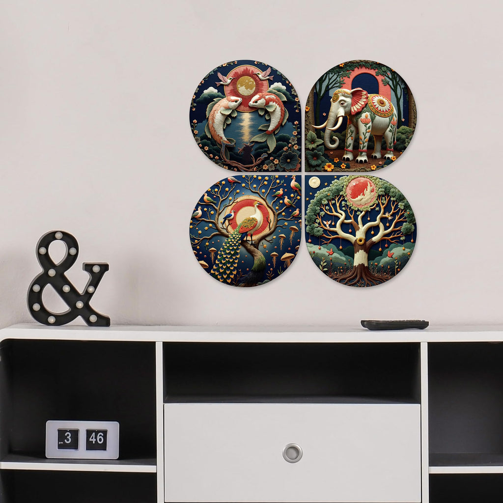 Artvibes Modern Art Wild Life Decorative MDF Wooden Wall Art for Home | Room Decoration | Handcrafted Art | Wall Sculpture | Wall Illustrations | Handcrafted Art | Gift Items (WH_8427N), Set of 4