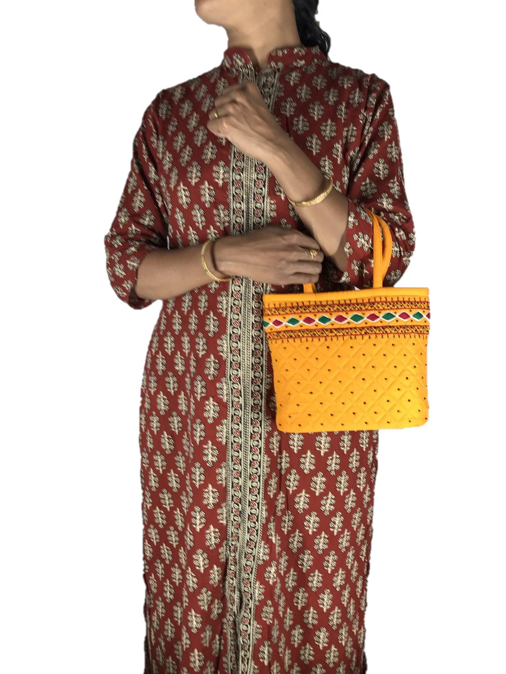 srishopify handicrafts Women Handbag Small Size Banjara Traditional MINI Handle Bag handmade Hand Purse Cotton 9x7x3 Inch Size original Beads Thread Work (yellow handbag small)