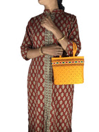 srishopify handicrafts Women Handbag Small Size Banjara Traditional MINI Handle Bag handmade Hand Purse Cotton 9x7x3 Inch Size original Beads Thread Work (yellow handbag small)