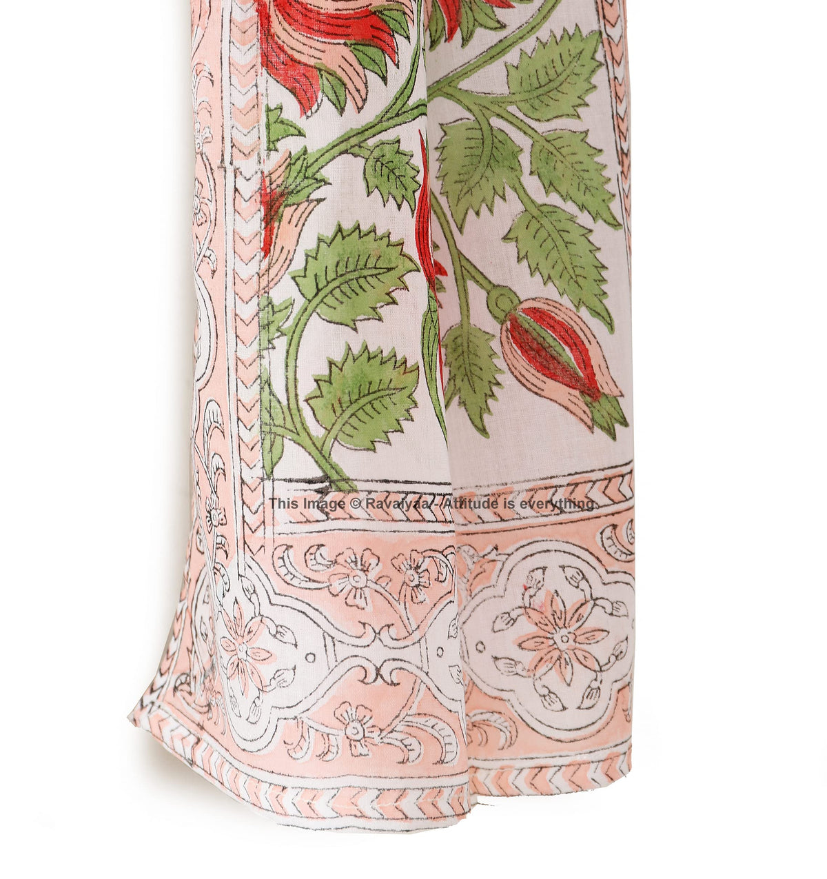 Ravaiyaa - Attitude is everything Hand Block Printed Cotton Long Stole Scarves Hijab Neck Wrap Scarf 71 X 21 Inch (White Lotus Floral), (female)