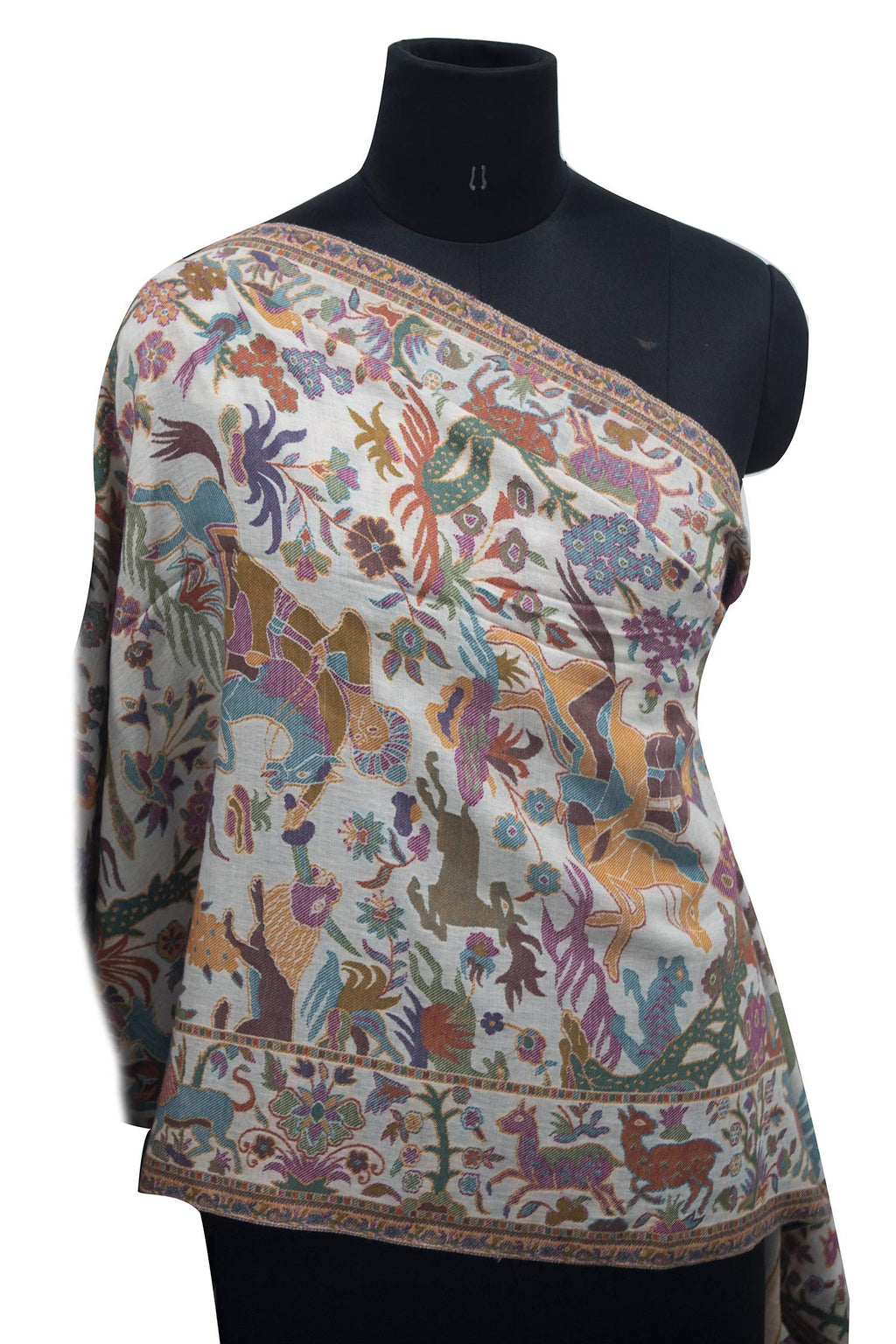 Kabello Jacquard Fabrics Winter Use Woolen Woven Soft Stole For Women Cream