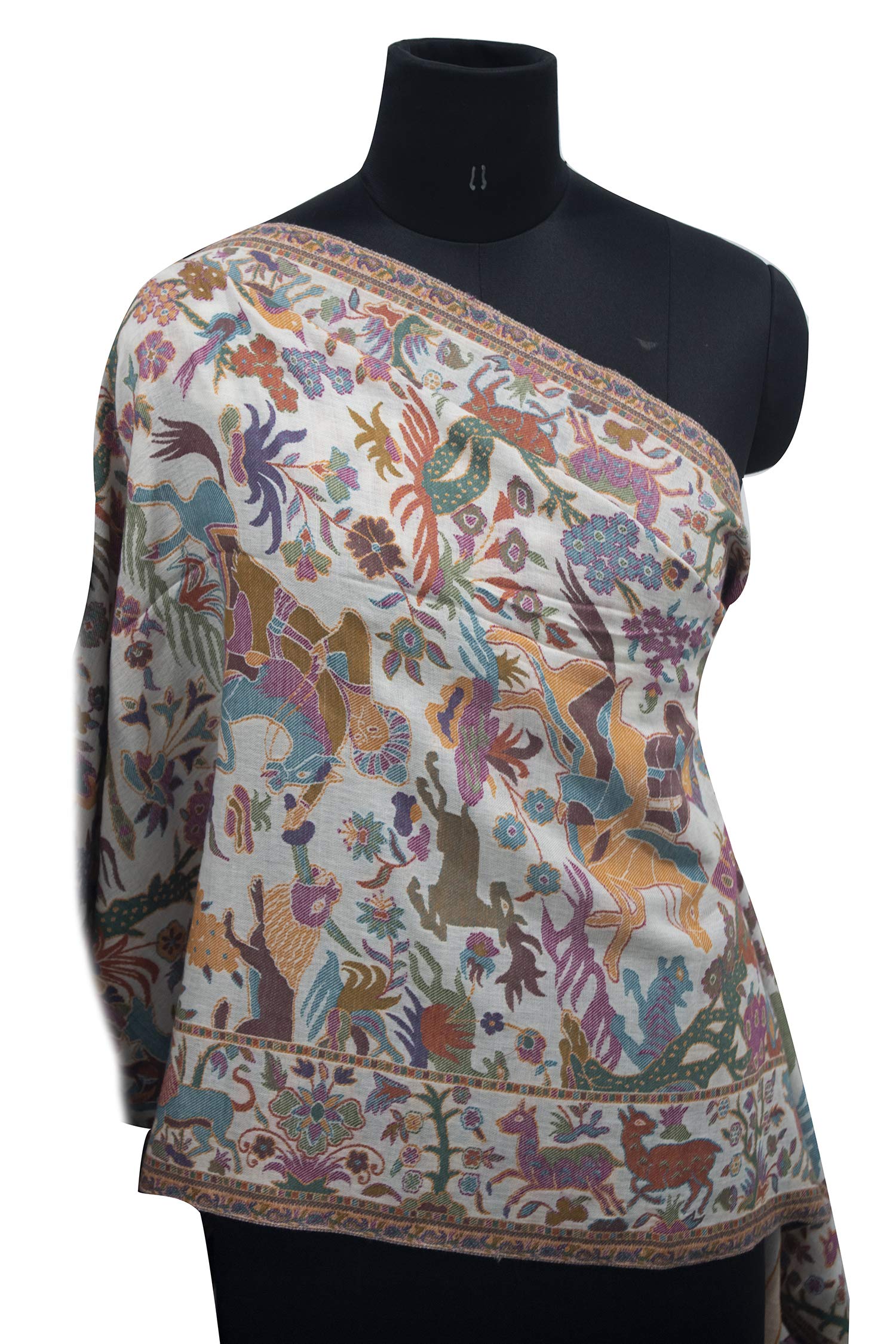 Kabello Jacquard Fabrics Winter Use Woolen Woven Soft Stole For Women Cream