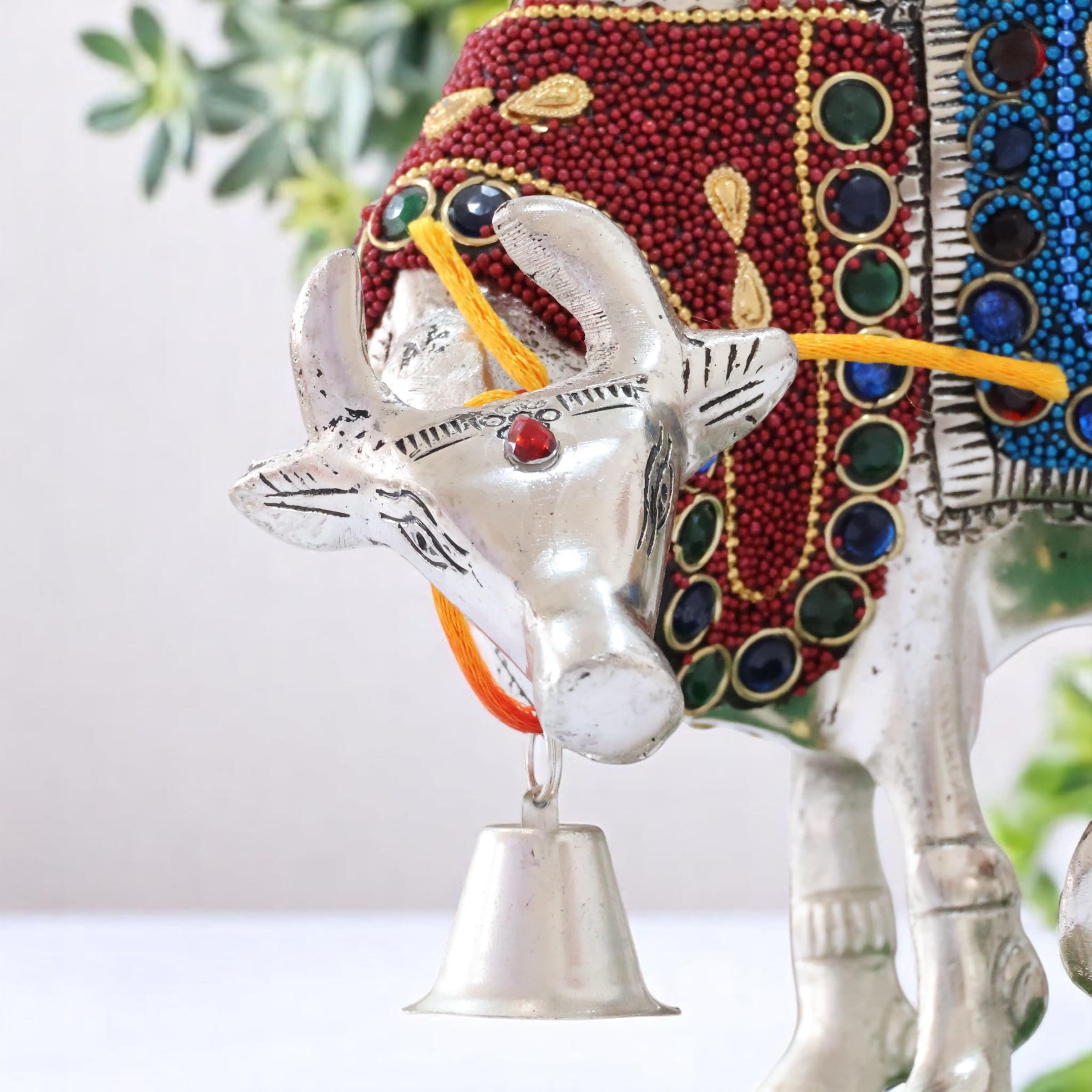 KridayKraft Gold Plated Kamdhenu Cow with Calf Metal Statue for Good Luck Feng Shui & Vastu Showpiece Religious Idol Fingures for Home and Office Table Decor
