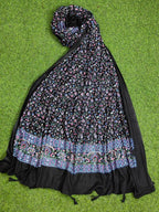JAHAN TEXTILE black Floral Printed for Women | Soft Lightweight Dupatta/Stole with Tassels | Elegant Ethnic & Casual Wear Wrap | Stylish Designer Shawl for All Seasons (Black)