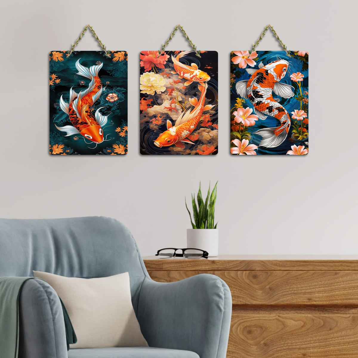 Artvibes Koi Fish Art Wall Hanging Home Decorative Wall Art for Living room | Bedroom | Gifts | Wall Hanger for Decoration | Modern Decor | Artwork | Wall Sculpture | Signs & Plaques (WH_96153N)