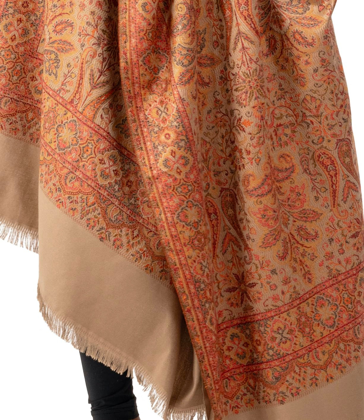 Naureen Women Faux Pashmina Kashmiri Jamawar Shawl, Warm and Soft, 40x80 inch