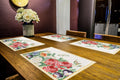 PRAKARTIK BY INDUARTS Rose Flower & Leaves Eco-Friendly Cotton Dining Table mats – Reusable, Machine Washable, Everyday Use Red & Yellow Rectangular Placemats, Set of 4 (33x47 cm) Kafalo
