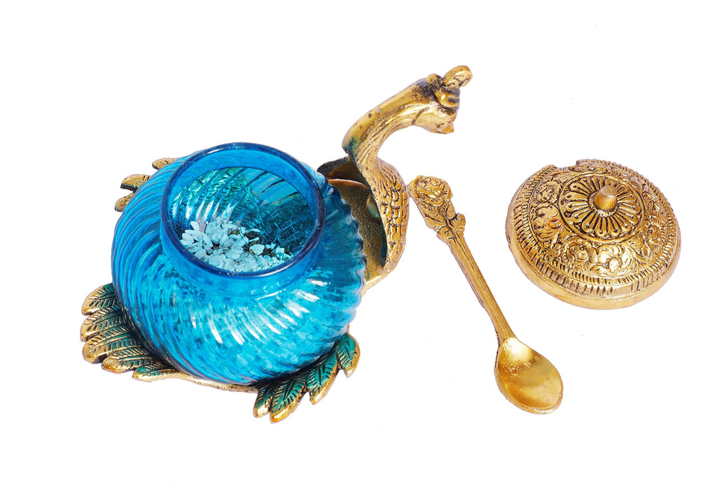 KridayKraft Metal Duck Shape Glass Bowl with Spoon for Saunf Supari & Dryfruit Tray Home Office Table Decor & Gift Item Decorative Showpiece for Decoration & Gifting Purpose