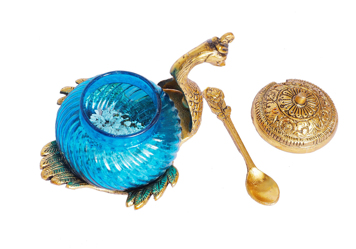 KridayKraft Metal Duck Shape Glass Bowl with Spoon for Saunf Supari & Dryfruit Tray Home Office Table Decor & Gift Item Decorative Showpiece for Decoration & Gifting Purpose