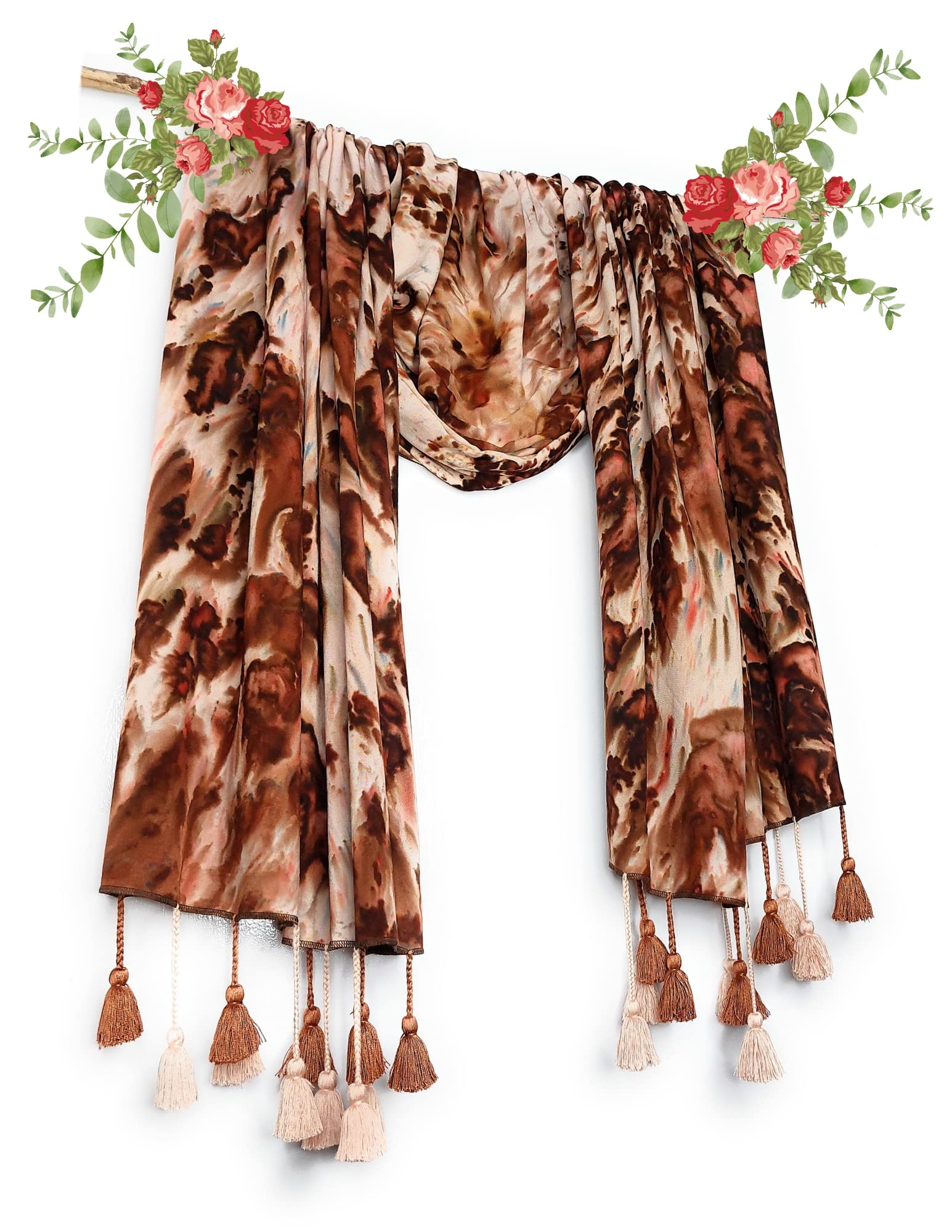Chandwasia Viscose Tie-Dye Neck Scarf for Men & Women | Lightweight All-Season Stole & Shawl | Soft, Breathable Hair, Head & Neck Scarf for Women & Girls - Light Brown, Free Size