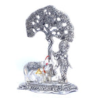 KridayKraft Silver Plated Kamdhenu Cow with Krishna Standing Under Tree Plying Flute Metal Statue,Krishna Murti Idol for Pooja & Decor Your Home,Office,Showpiece