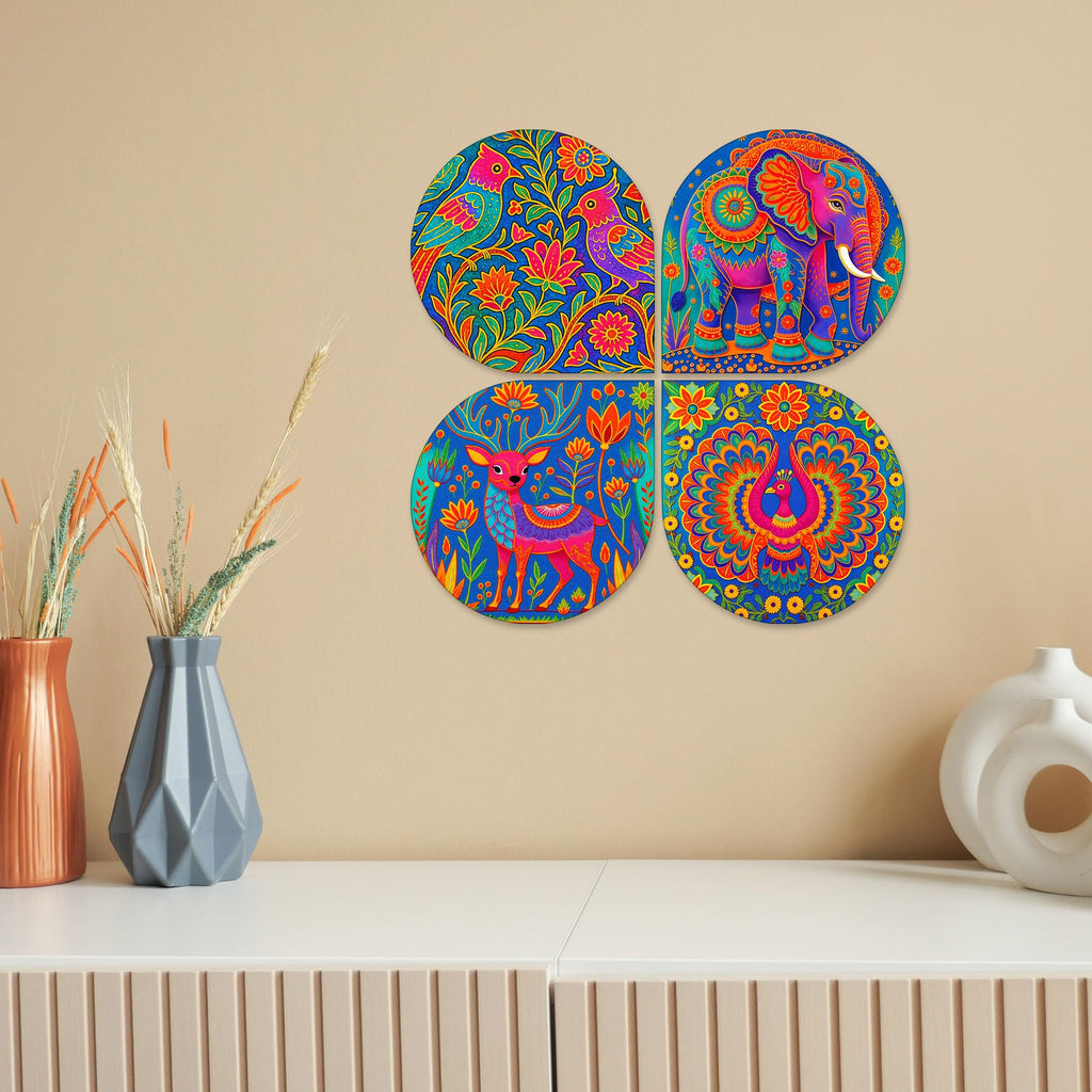 Artvibes Nature & Wildlife Wooden Wall Hanger for Home Decor | Art For Wall | Door Decoration Items | Paintings For Wall | Wall Art Print | Handcrafted Art | Unique Gift Items (WH_8449N), Set of 4