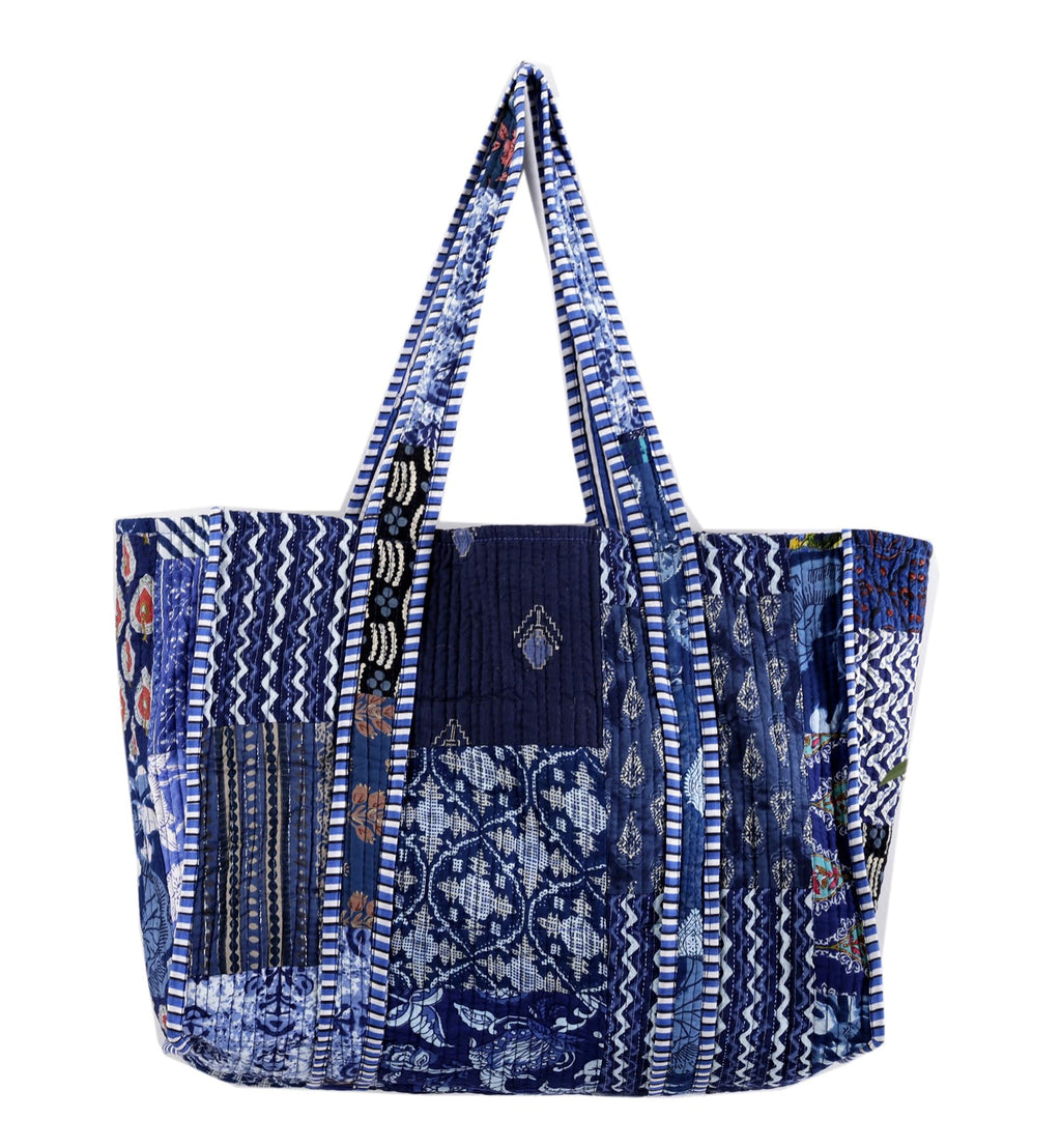 Ravaiyaa - Attitude is everything Patchwork Quilted Tote Bag Women Reversible Shoulder Bag Cotton Carry Bag Multipurpose Tote Bags (Blue)
