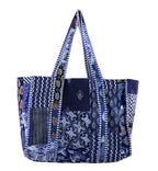 Ravaiyaa - Attitude is everything Patchwork Quilted Tote Bag Women Reversible Shoulder Bag Cotton Carry Bag Multipurpose Tote Bags (Blue)