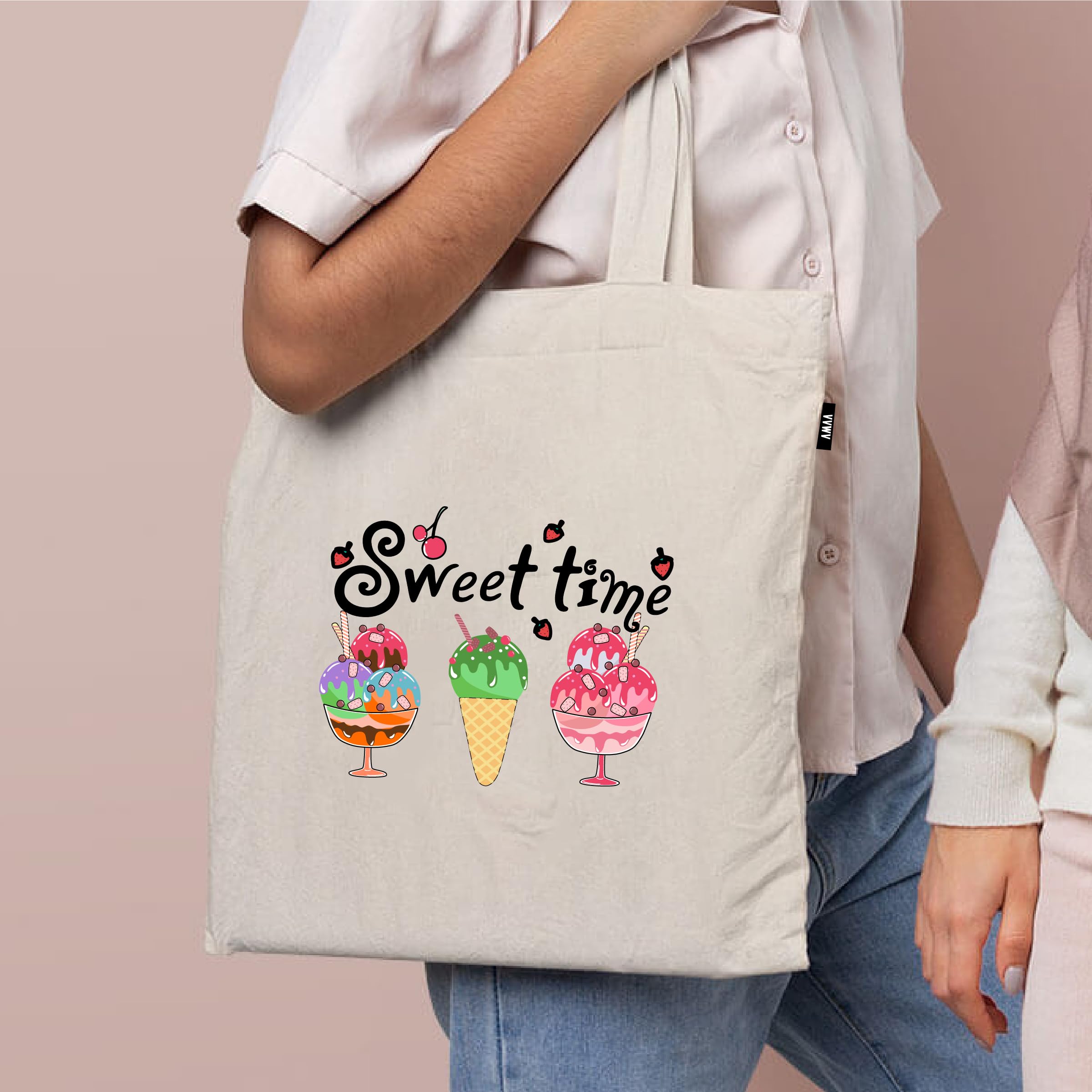 VVWV Printed Tote Bag | 100% Organic Cotton Shopping | Grocery Tote Bag | Women Office College Grocery | Vegetable Bags Market, Canvas Bag 15kgs Capacity (13 x 15.7 Inch)