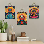 Artvibes Folk Art Home Decorative Wall Hanging Ornaments | Wall Sculpture | Signs & Plaques | Wall Accents | Graphic Artwork | Aesthetic Wooden Decor | Handcrafted | Ideal Gifts (WH_96159N), Set of 3