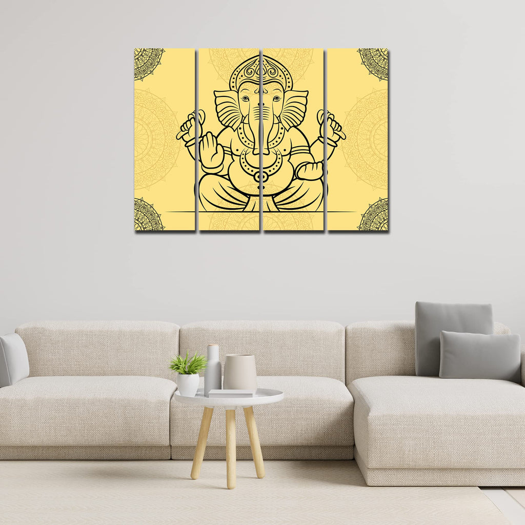 VIBECRAFTS 4 Pieces Shree Ganesh Canvas Wall Painting Fitted With Wooden Frame For Home | Office | Living Room | Gift(PTVC4Pcs1_13526)