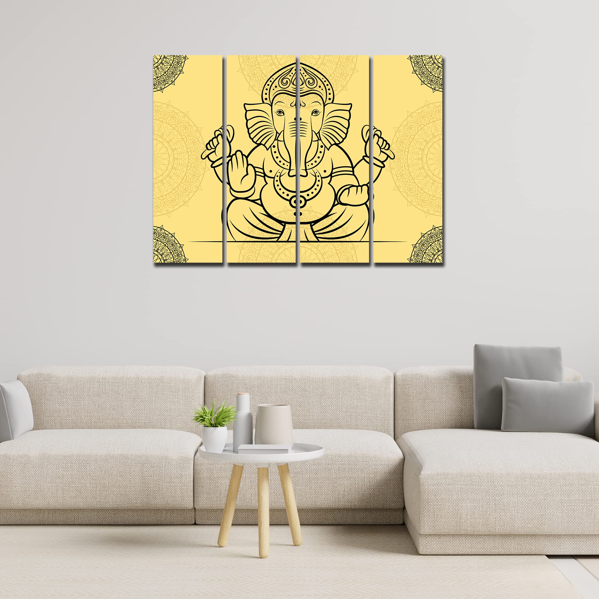 VIBECRAFTS 4 Pieces Shree Ganesh Canvas Wall Painting Fitted With Wooden Frame For Home | Office | Living Room | Gift(PTVC4Pcs1_13526)